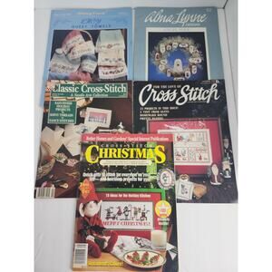 Cross Stitch Lot Of 5 Vintage Pattern Books Magazines Assorted Soft Cover Craft